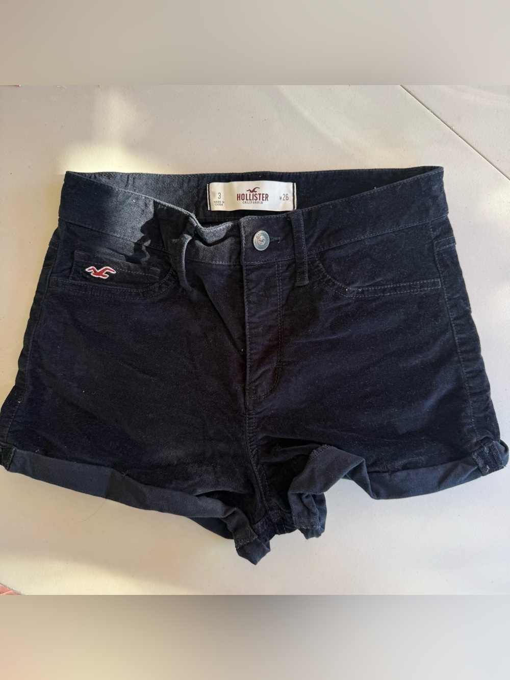 Vintage Hollister Women's Dark Navy Velvet Shorts